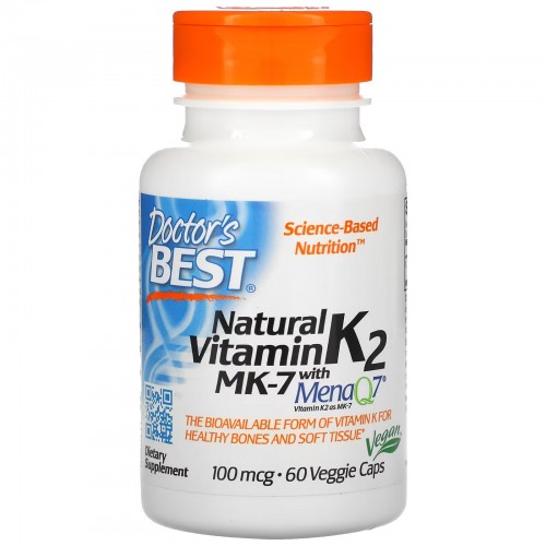 Doctor's Best, натуральный витамин K2 MK-7 с MenaQ7, 100 мкг, 60 вегетарианских капсул Doctor's Best, натуральный витамин K2 MK-7 с MenaQ7, 100 мкг, 60 вегетарианских капсул